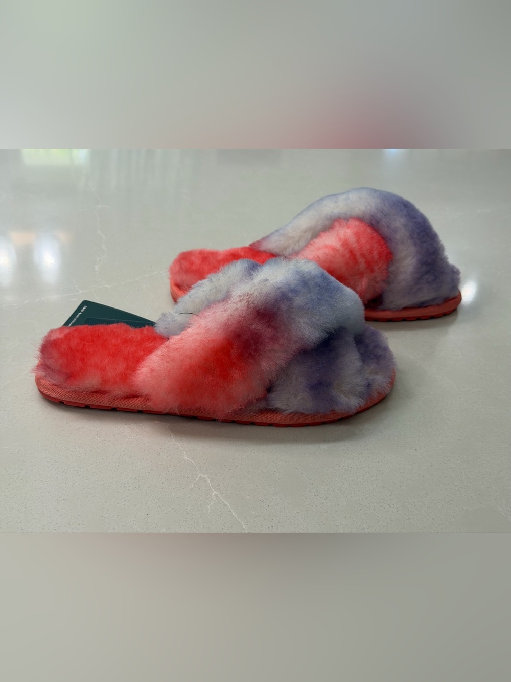 NWT EMU Australia Mayberry TRI1 Tie Dye Sheepskin Slippers Coral Pink Size 7